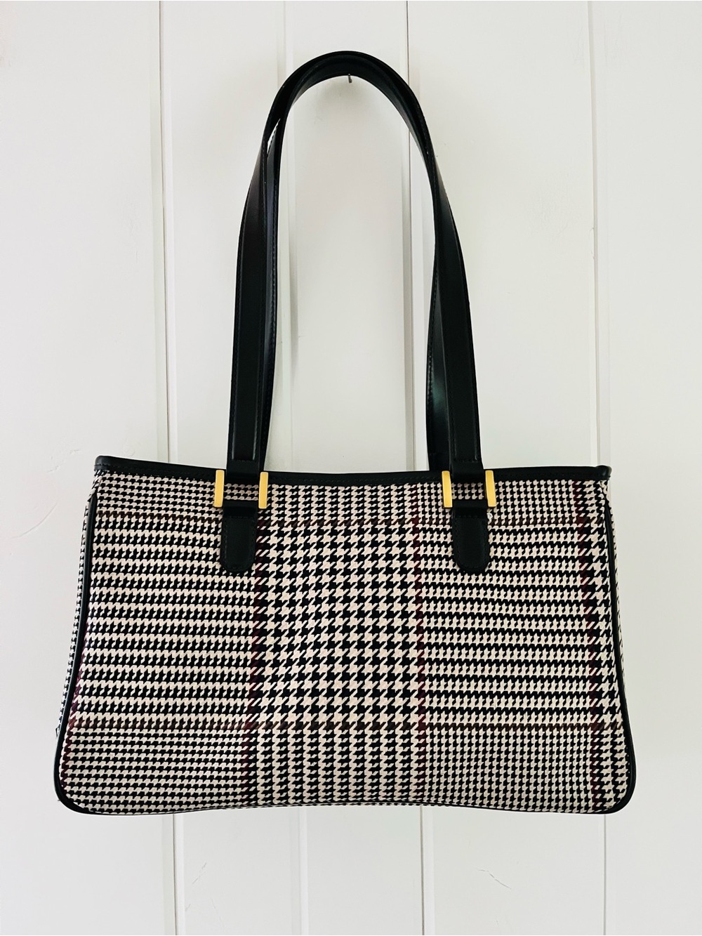 Lauren Ralph Lauren Vintage Houndstooth Tote Bag with Gold Accents